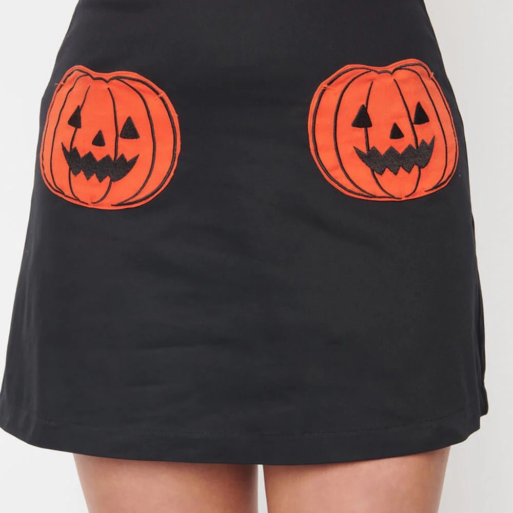 Spooky Black Mini Skirt with Pumpkin Accents